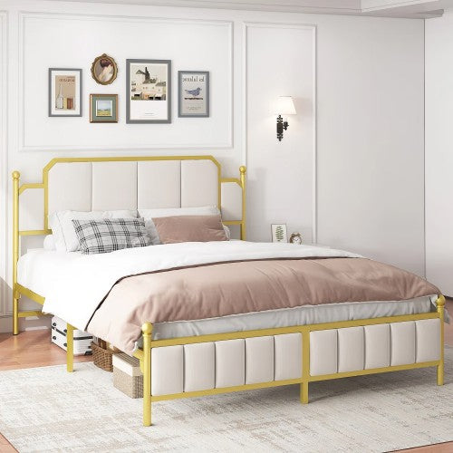 16pcs Queen Size Upholstered Bed Frame, Metal Bed Frame with Linen Fabric Headboard, Under Bed Storage, No Box Spring Required (Pallet) 16pcs Queen Size Upholstered Bed Frame, Metal Bed Frame with Linen Fabric Headboard, Under Bed Storage, No Box Spring Required (Pallet)